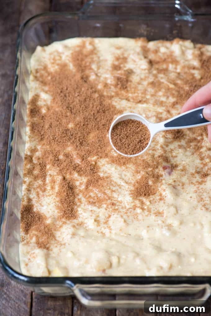 Effortless Apple Spice Coffee Cake 9 Swirling the cinnamon sugar into the apple coffee cake batter with a knife to create a beautiful pattern.