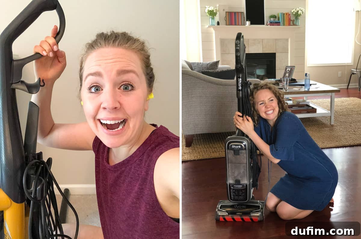 A brand new, sleek vacuum cleaner rests on a mixed flooring of hardwood and carpet, signifying an upgrade in home cleaning technology.
