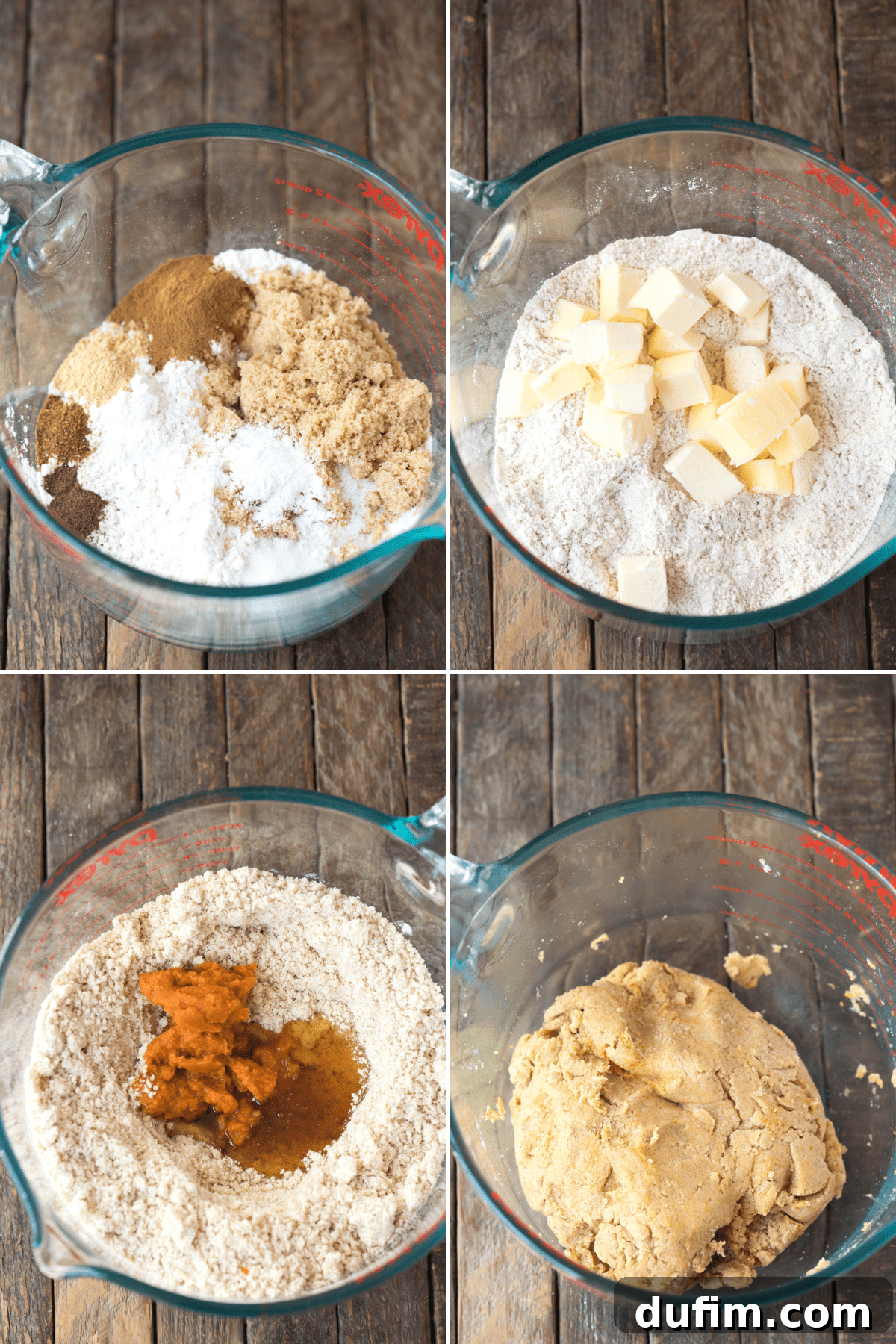 Pumpkin Spice Graham Snaps 4 A visual collage illustrating the key ingredients for homemade pumpkin graham crackers, including flour, brown sugar, spices, butter, pumpkin puree, and honey, neatly arranged for baking preparation.