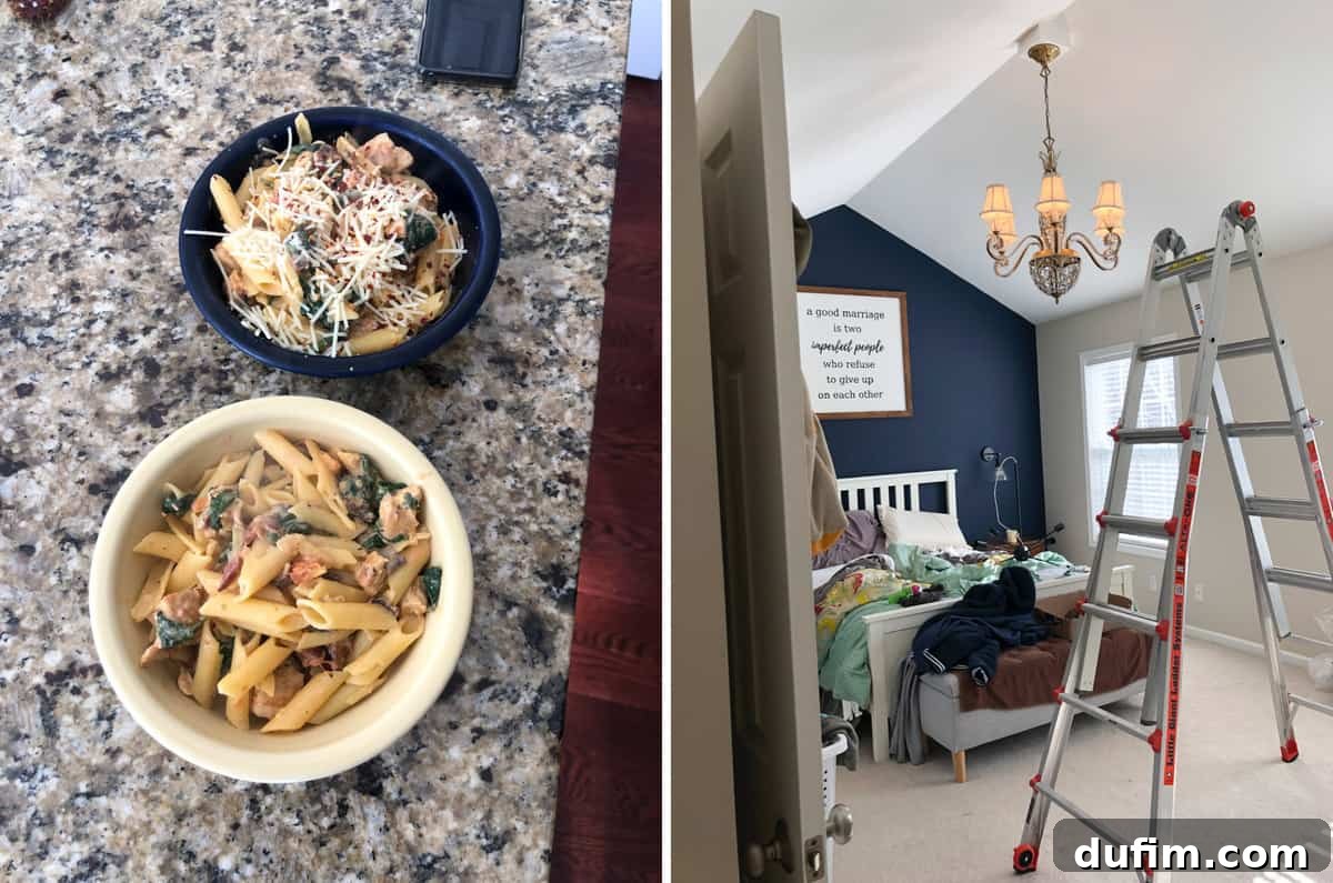 A home-cooked pasta dish, possibly one of Ryan's experimental recipes, alongside a glimpse into daily life.