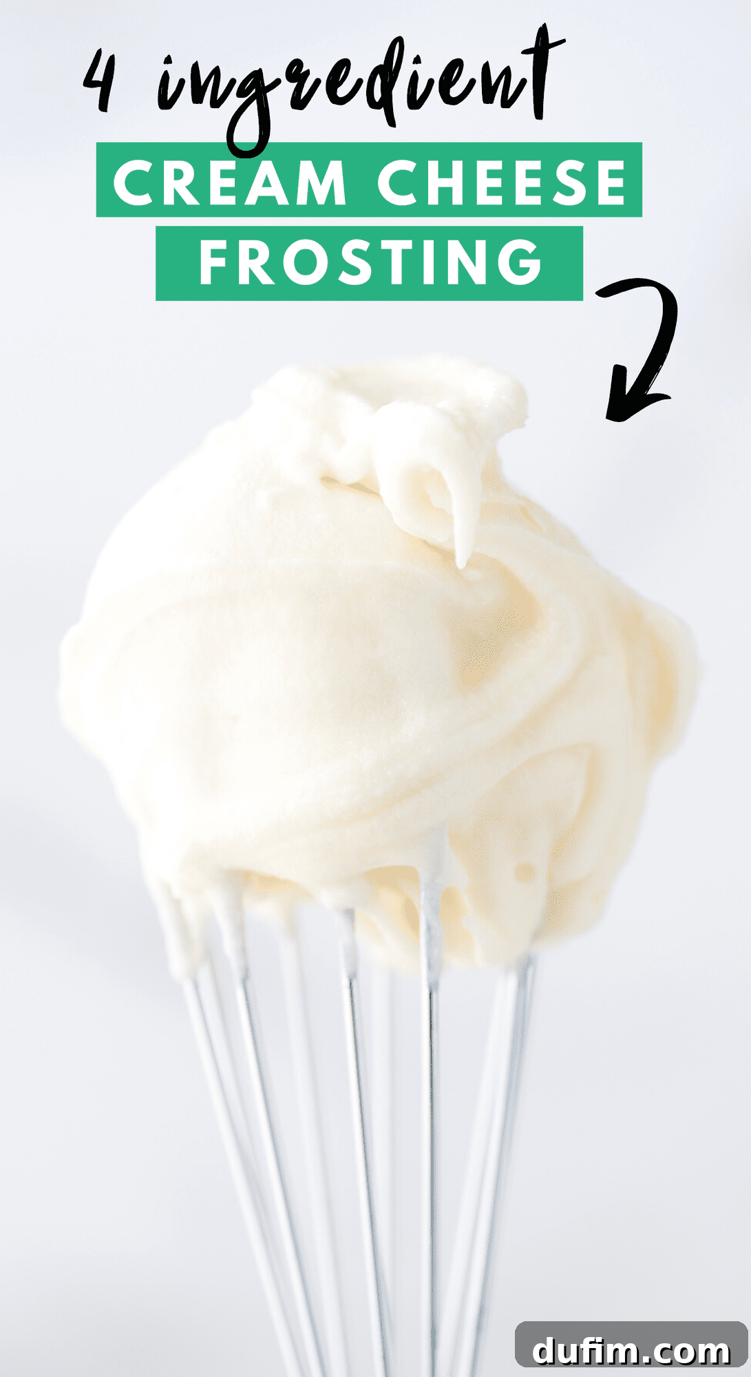 Homemade Cream Cheese Frosting Perfection 2 Cream cheese frosting on a wire whisk, showcasing its fluffy texture.