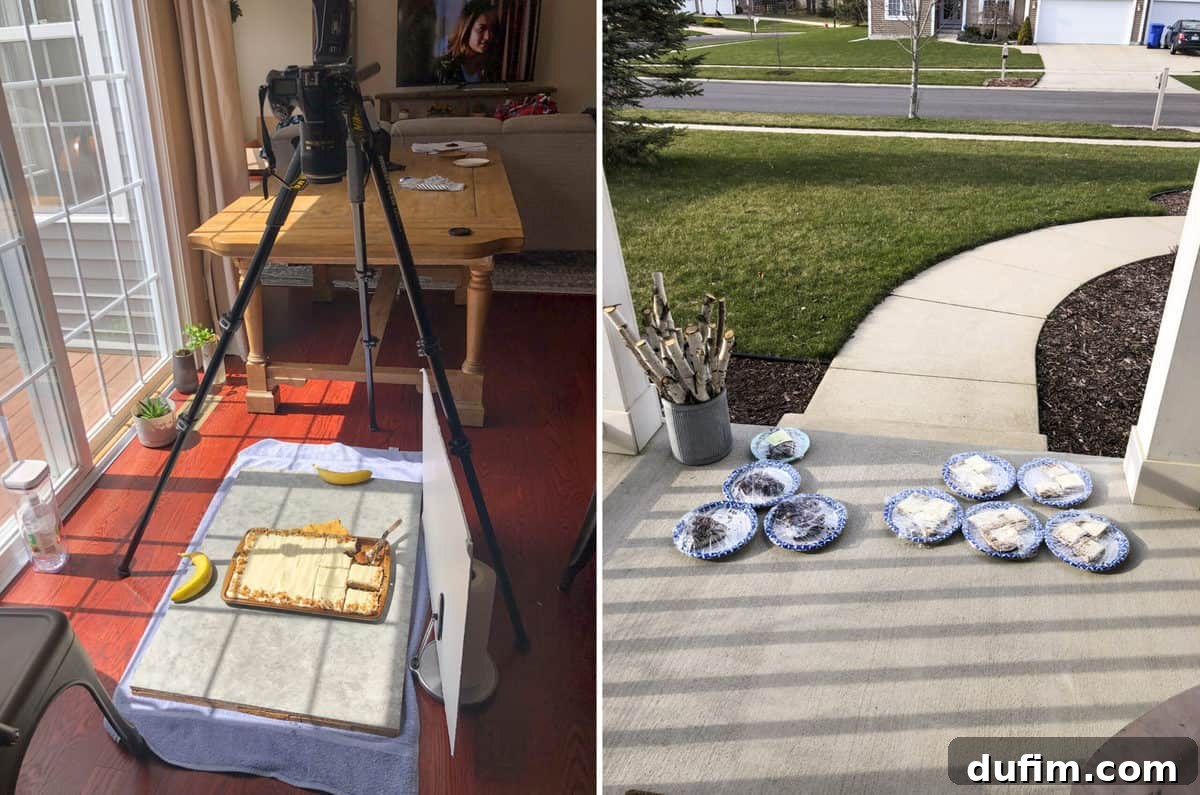 A collection of freshly baked goods, possibly cookies or bread, arranged on a porch table, ready for contactless pickup by neighbors, representing community sharing.