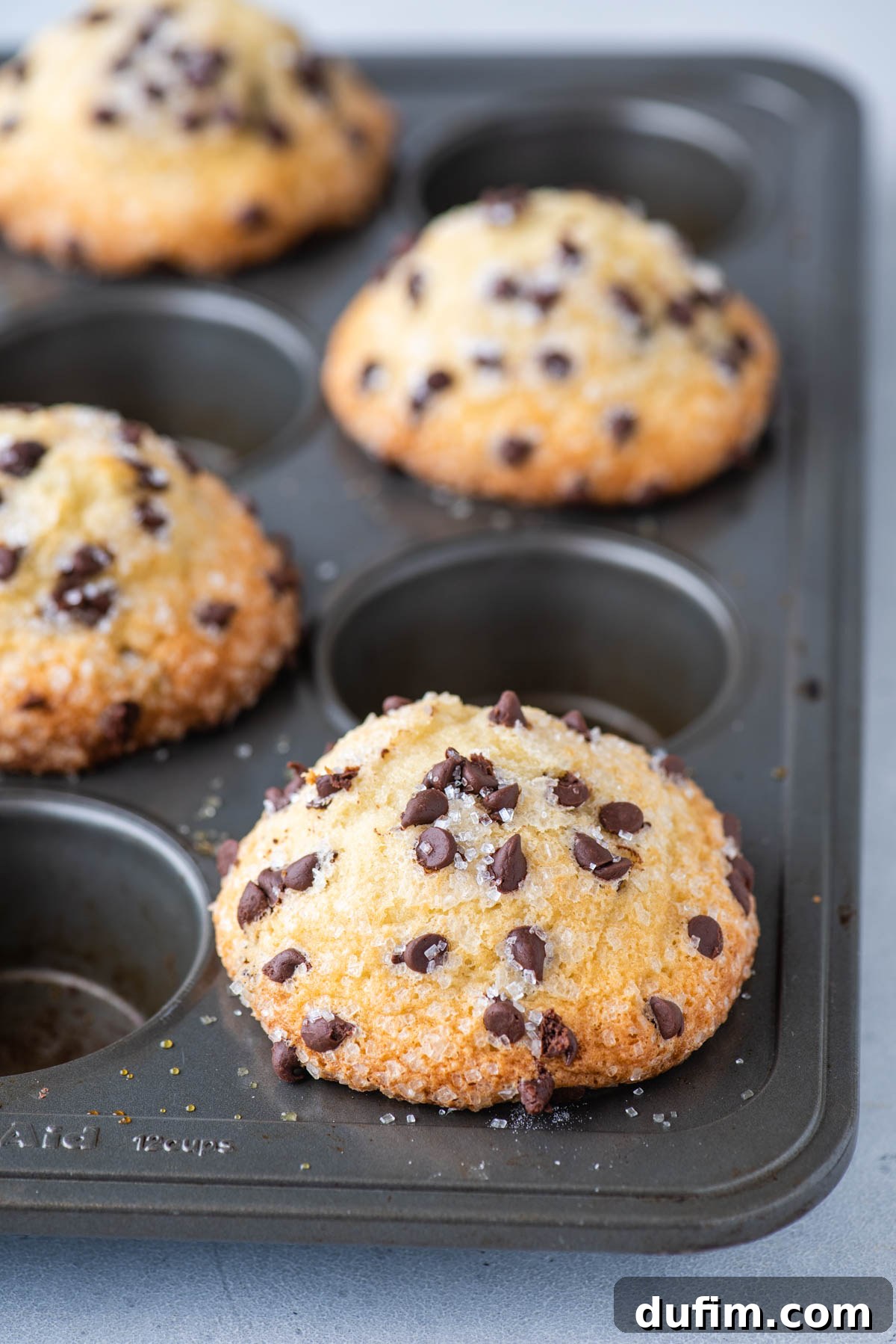 chocolate chip muffins in muffin pan