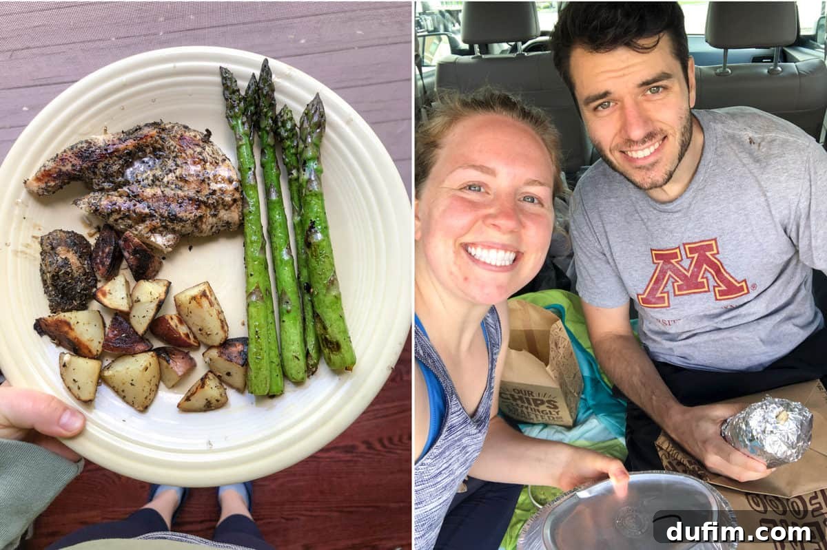A cozy outdoor grilled dinner setup and a fun Chipotle car picnic date night