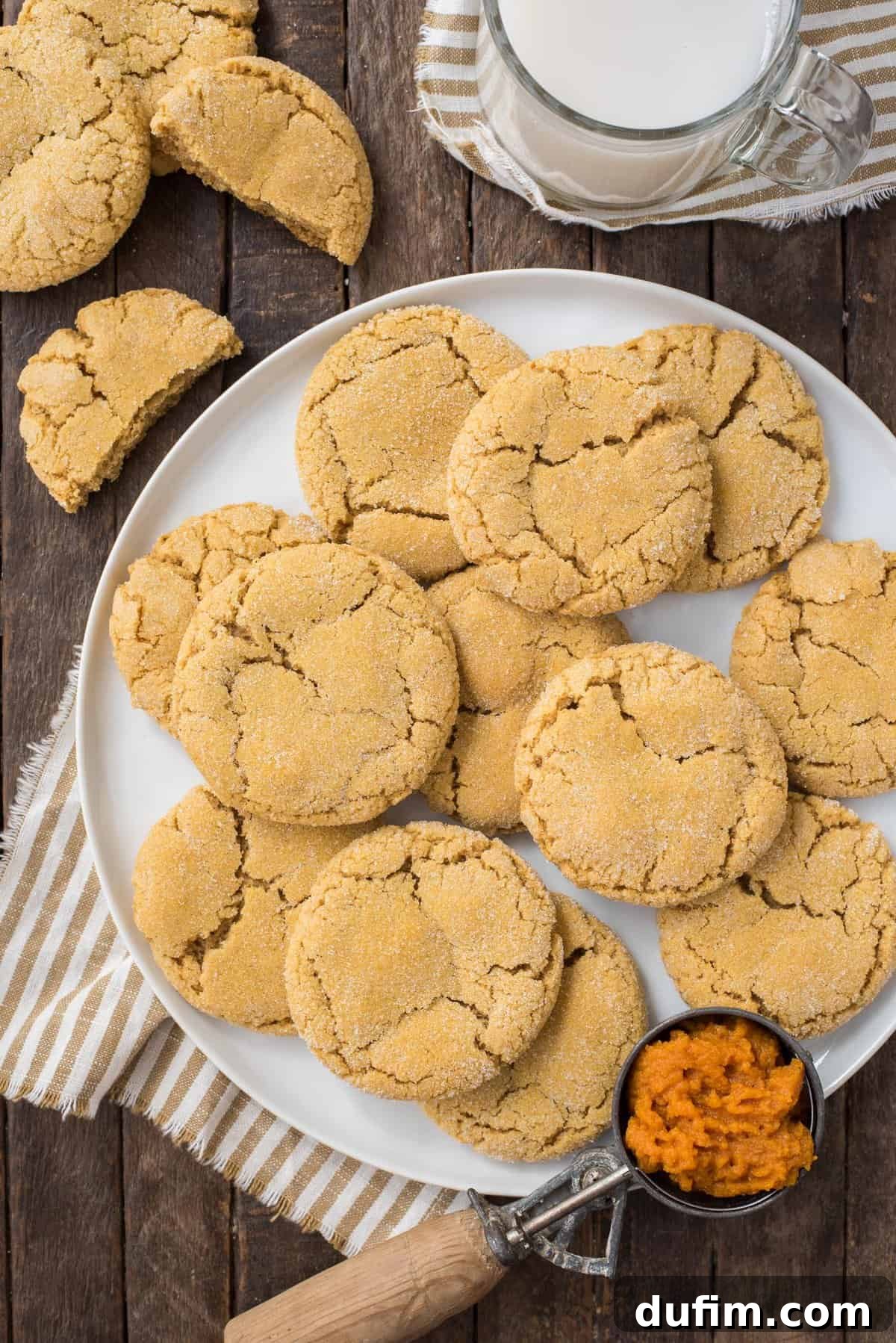 Cozy Pumpkin Cookie Bliss 4 pumpkin cookies on white round plate