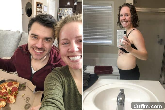Kitchen Unplugged: November 2020 5 A Domino's pizza box with a dramatic lighting effect, and a close-up of a pregnant belly at 13 weeks.