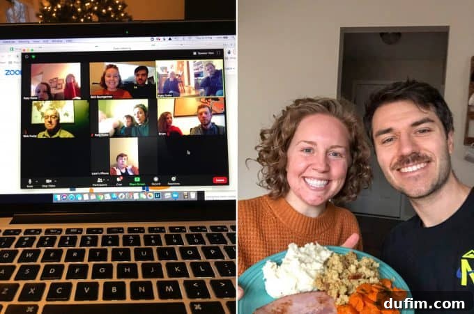 Kitchen Unplugged: November 2020 9 A festive Thanksgiving dinner spread for two, complete with ham, mashed potatoes, and cheesecake.