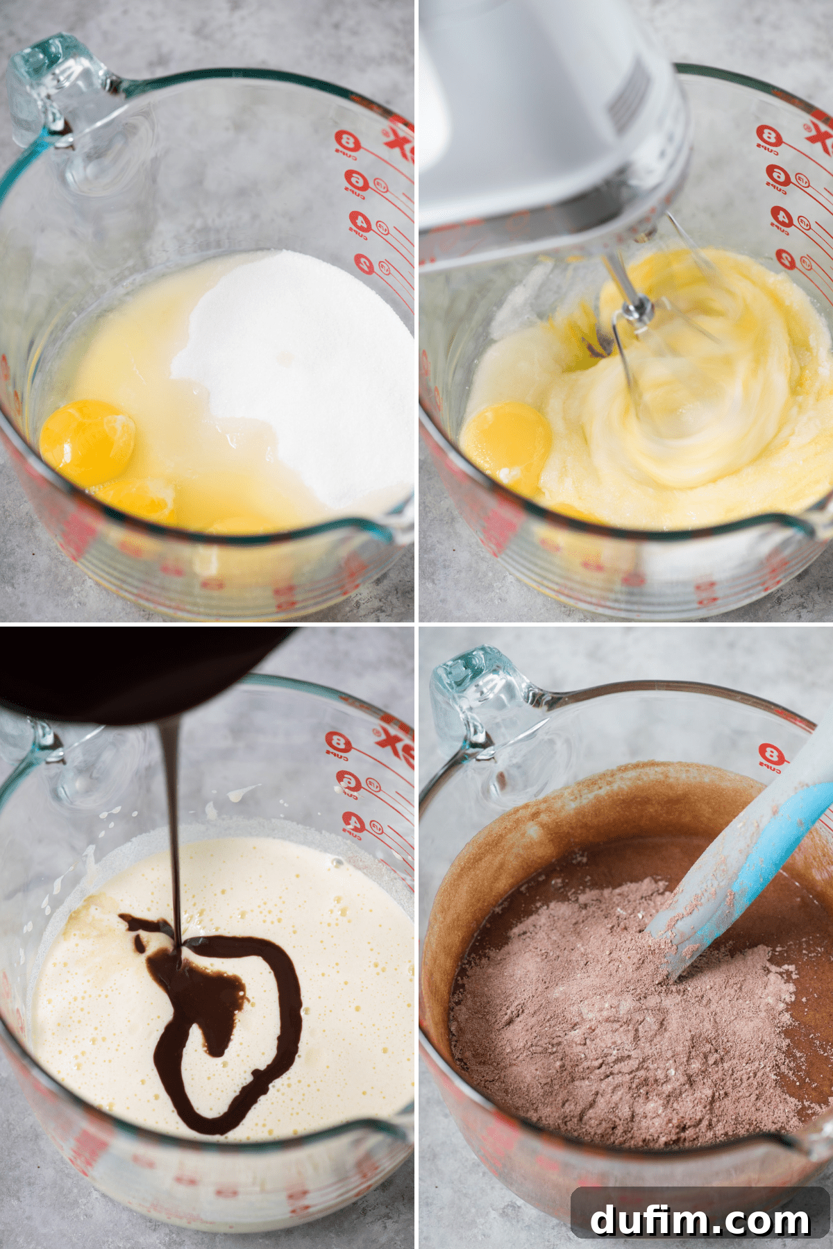 Decadent Oreo Fudge Brownies 5 A four-panel collage showing the step-by-step process of making homemade Oreo brownies: dry ingredients mixed, melted butter and chocolate, wet ingredients combined, and batter poured into a pan with Oreos on top.