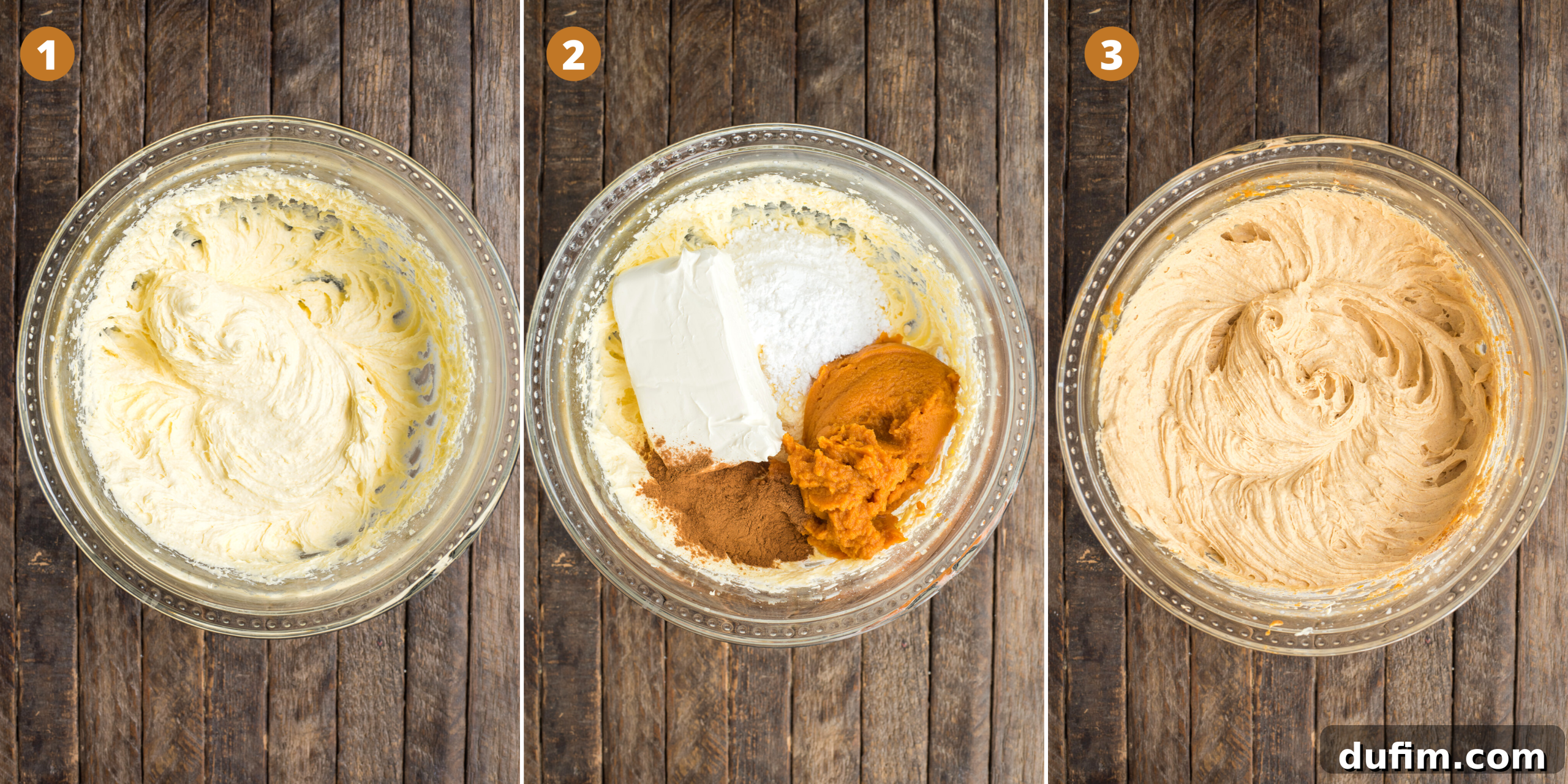 A step-by-step collage demonstrating the simple process of how to make creamy pumpkin pie dip, showing ingredients being combined in a mixing bowl until smooth and ready for serving.