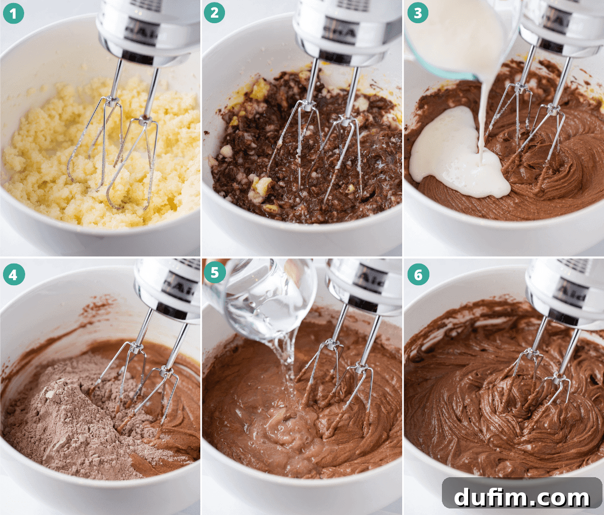 Chocolate Cupcake Baking Process Steps A visual collage illustrating the step-by-step process of making chocolate cupcakes, from combining dry ingredients to beating wet ingredients and finally filling muffin liners