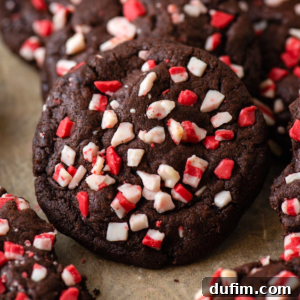 Close up of a single chocolate peppermint cookie on a cooling rack.