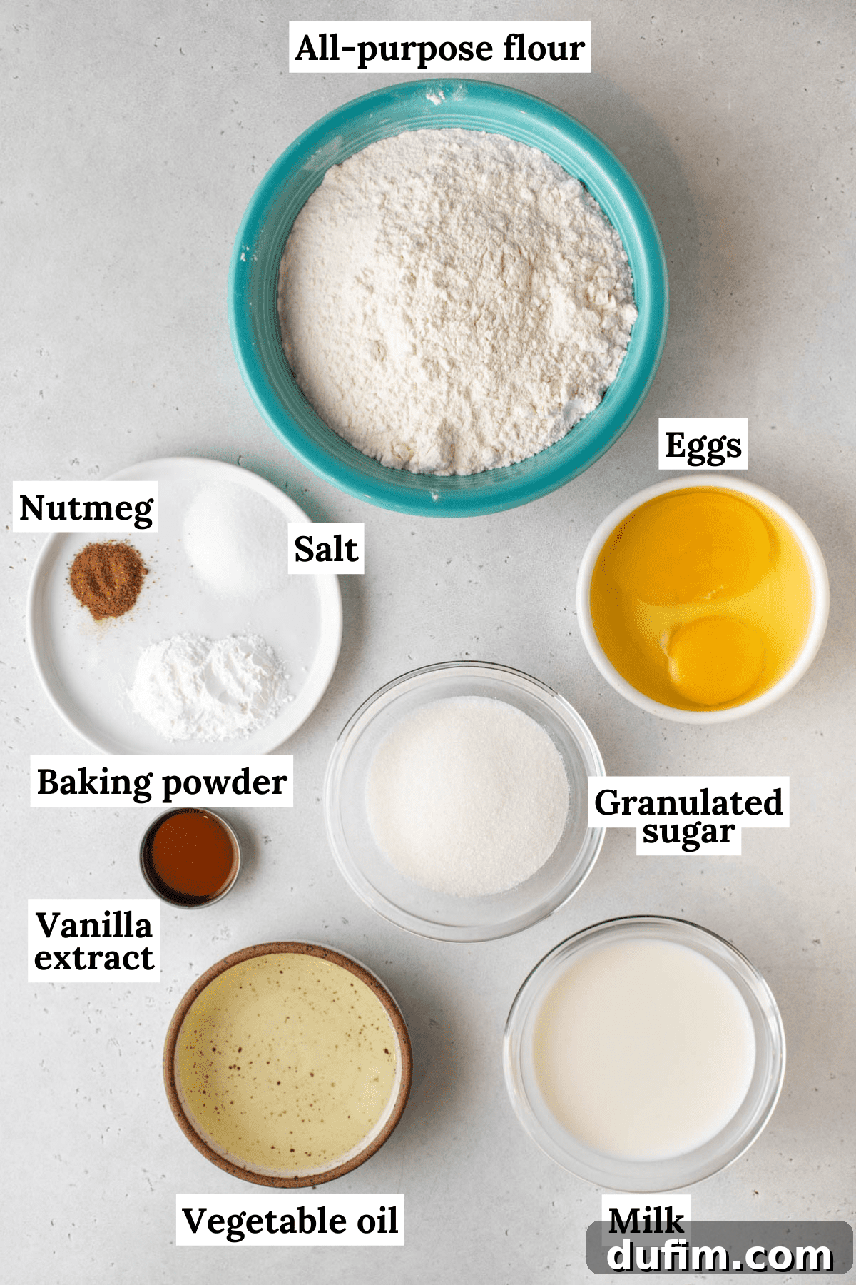 Ingredients laid out on a table for making gluten free donuts