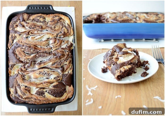 Decadent Earthquake Cake with Chocolate Swirls, Coconut, and Pecans