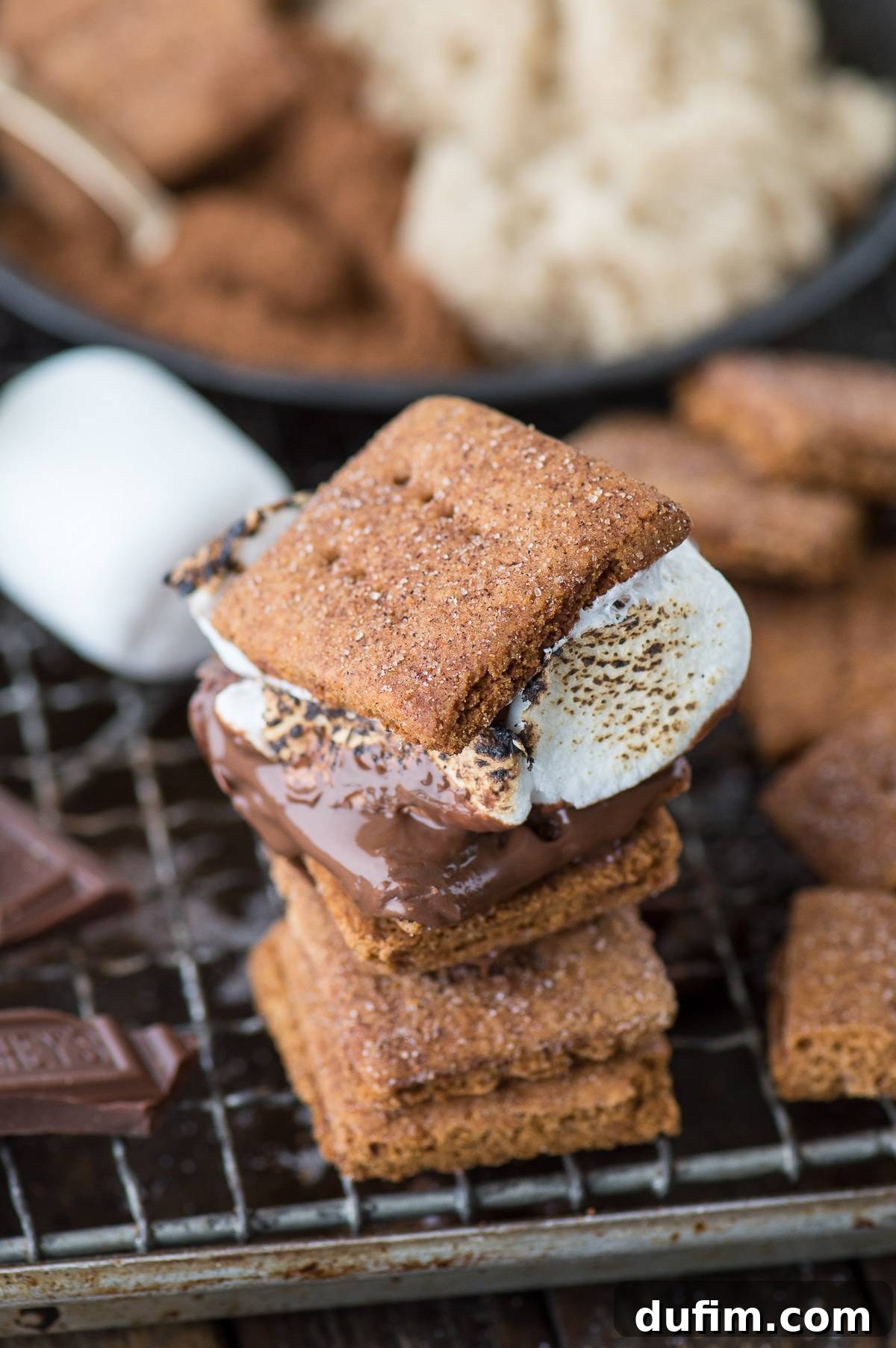 A single perfectly golden homemade brown sugar cinnamon graham cracker, showing its inviting texture and classic fork marks.