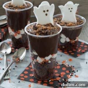 Celebrate Halloween with a pudding parfait! Add in brownies, marshmallows, pudding, and your favorite halloween candy.