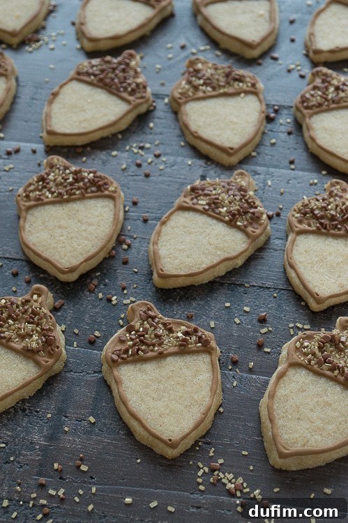 Harvest Maple Acorn Cookies 3 Close-up of freshly baked maple acorn cookies before icing, showing their perfect shape.