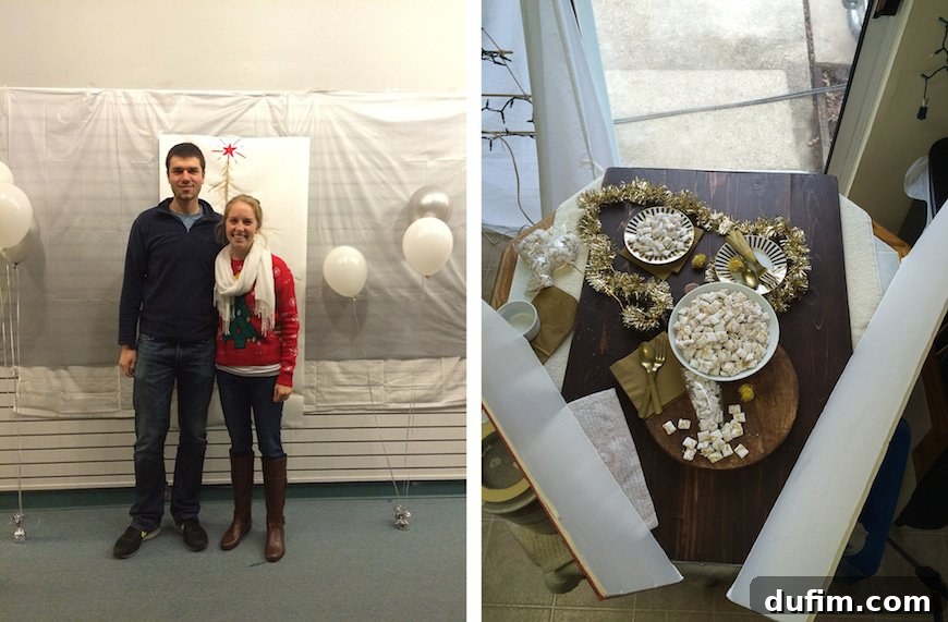 2014's Best Bites & December's Behind-the-Scenes 5 Ryan and I at our church's Christmas party and making White Chocolate NYE Puppy Chow