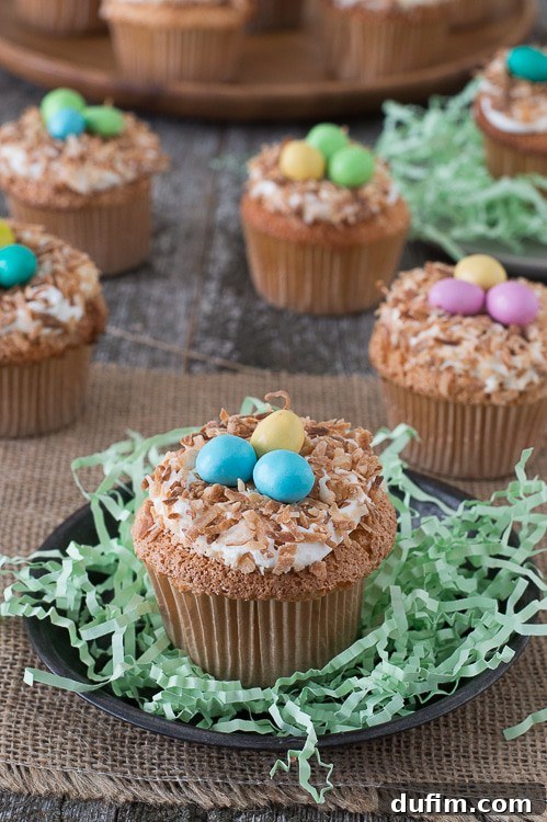 Charming Bird Nest Angel Food Cupcakes 2 Angel Food Bird Nest Cupcakes - a fun bird nest cupcake using angel food cake and toasted coconut!