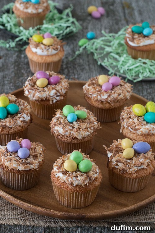 Charming Bird Nest Angel Food Cupcakes 3 Angel Food Bird Nest Cupcakes - a fun bird nest cupcake using angel food cake and toasted coconut!