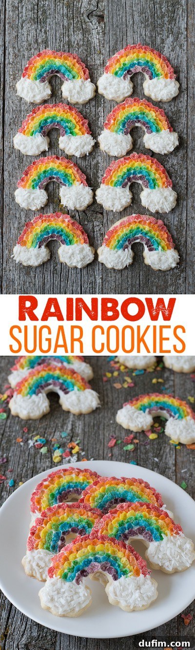 Prismatic Sugar Smiles 3 Rainbow Sugar Cookies - use fruity pebbles and shredded coconut to make rainbow cookies!