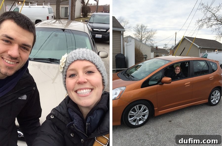 Out of the Kitchen - Old Ford Taurus and New Orange Honda Fit