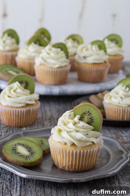Kiwi Cupcakes - a vanilla cupcake with fresh kiwi buttercream! 