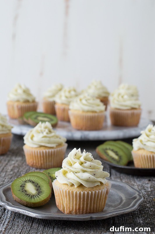 Kiwi Cupcakes - a vanilla cupcake with fresh kiwi buttercream! 