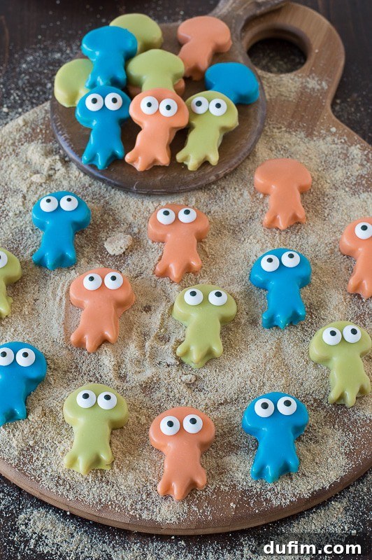 Ethereal Oreo Orbs 2 Adorable Jellyfish Oreo Balls arranged on a platter, perfect for an under the sea party theme.