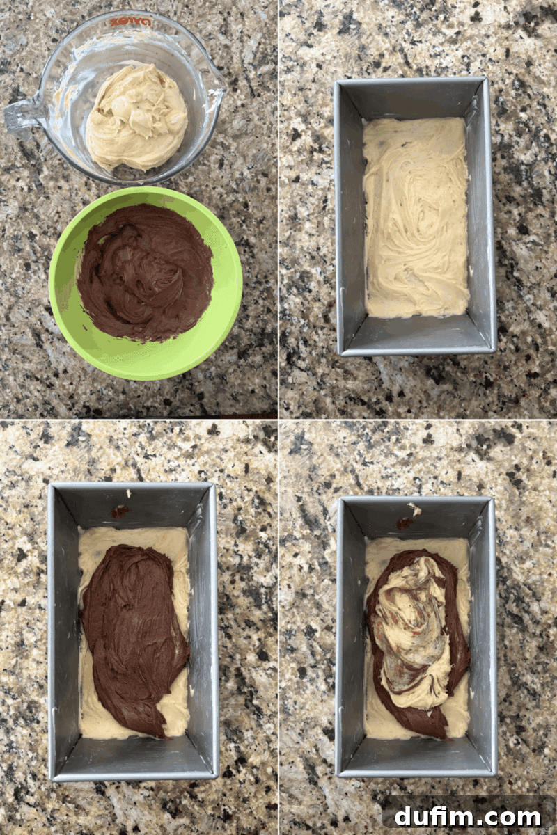 A neatly buttered and floured 9x5 inch loaf pan, perfectly prepared and ready for cake batter.