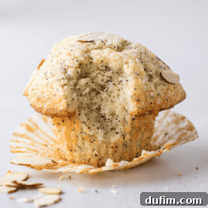 Irresistible Almond Poppy Seed Muffins 17 A vibrant, close-up shot of an almond poppy seed muffin with a perfectly domed, sugary top and visible poppy seeds, ready to be enjoyed.